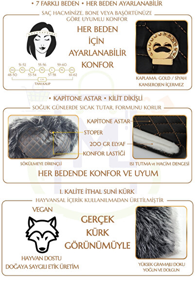 Mağazam Online Russian Style Long Fur Trendy Kalpak Hat Winter Plush Vegan Faux Fur - Soft Black Greyish