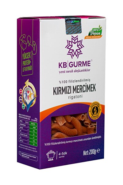 Kbgurme Glutensiz & Vegan Filizlendirilmiş Kırmızı Mercimek Rigatoni Makarna 200gr