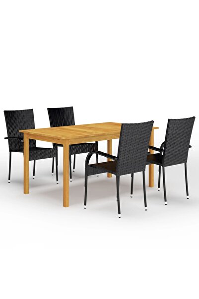 vidaxl طقم طعام للحديقة مكون من 5 قطع باللون الأسود