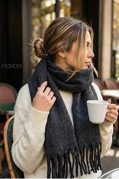 novon Eșarfă premium cu franjuri Klein Soft Touch, cu textura de lână, cu detaliu cu ciucuri (195 x 45 cm)