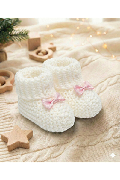 CloudStone Bebek Fiyonklu Triko Örgü Kışlık Patik - 5 Farklı Pastel Renk Seçe...