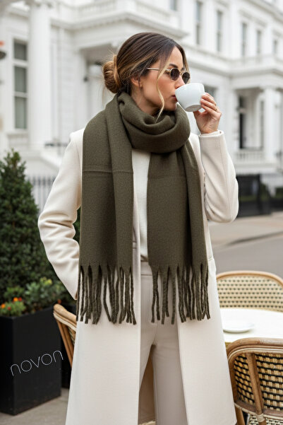 novon Eșarfă premium cu franjuri Klein Soft Touch, cu textura de lână, cu detaliu cu ciucuri (195 x 45 cm)