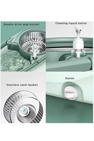 Generic Spin Mop and Bucket Set with Extendable Foldable Handle and Microfiber Heads