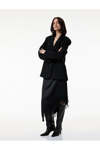 Koton Fusta midi din satin asimetrică croială cu detaliu din dantelă