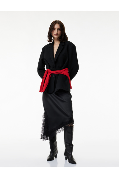 Koton Fusta midi din satin asimetrică croială cu detaliu din dantelă