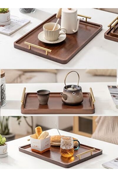 Generic 36x25cm Bamboo Rectangular Serving Tray with Handles - Brown