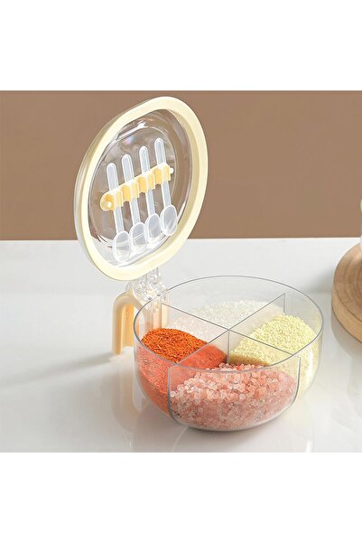 COOYA 4 Compartments Seasoning Jar, Portable Spice Jars For Kitchen, Transparent Spice Jars With Handle, F