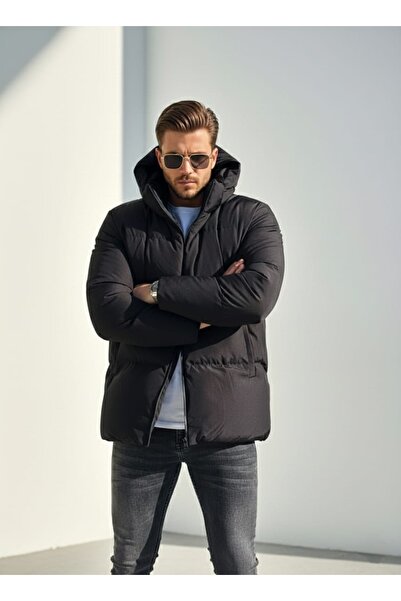 HERZA Чоловічий чорний пуховик Oversize Relax Fit