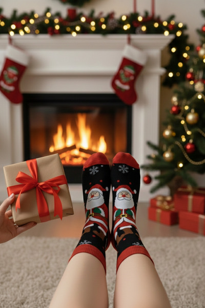 Oxford Sport Yılbaşı Hediye Paketi 2'li Set | Yeni Yıl Çorabı + Kartpostal (özel not) | Noel, Aileye Sevgiliye