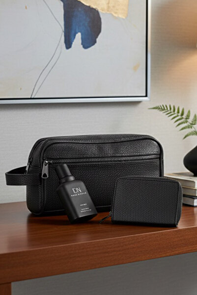 Duke Nickle Erkek Siyah Vegan Deri Portföy El Çantası Ve Fermuarlı Cüzdan Parfüm Hediyeli