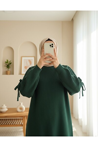Modamorfo Casual Knitwear Tunic with Braided Shoulders - Emerald