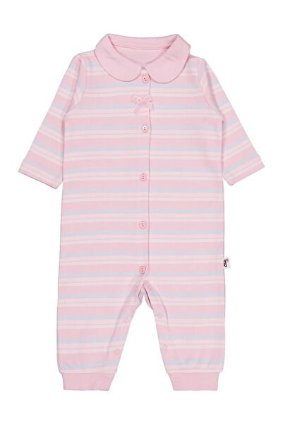 Civil Baby Bebe Yakalı Çizgili 6-18 Ay Tulum - Pembe 18-24 Ay