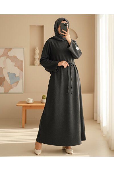 Modamorfo Tie-Waist Round Neck Thessaloniki Dress - Anthracite