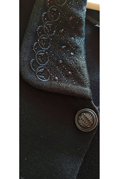 Laden Knitwear Transitional Steel Knit Plus Size Cap Long Cardigan Black Mother Cardigan