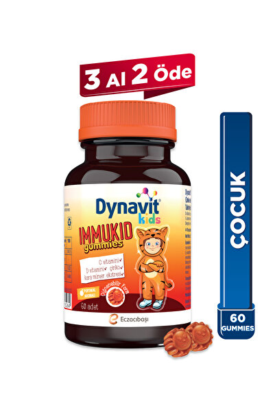 Dynavit Kids Immukid Gummies 60 Çiğnenebilir - Bağışıklık - Çocuklar için C, D Vitamini, Çinko, Kara Mürver