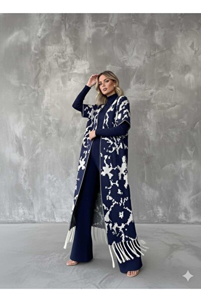 newmisal طقم تريكو بتفاصيل بونشو من الزجاج المكسور