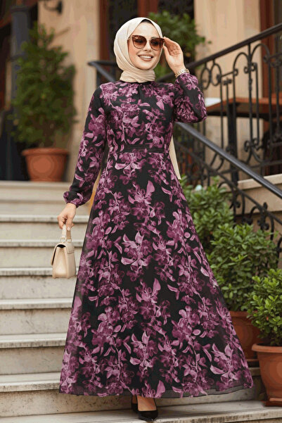 Neva Style Φόρεμα Hijab με λουλούδια μαύρο 27999S