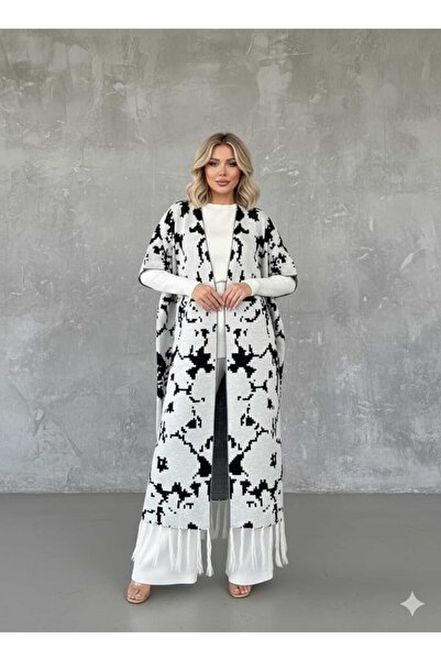 newmisal Cam Kırığı Desenli Panço Detaylı Triko Takım