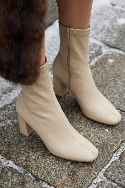 Brielfy Dire Stretch 7 cm Heeled Blunt Toe Zippered Women's Boots