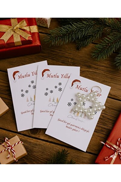 Emtory Home 10 Adet Yılbaşı Konsept Kartlı Inci Yıldız Anahtarlık - Yılbaşı H...