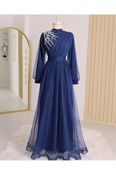 Modamorfo Rochie de seara din tul cu curea drapata cu detaliu de piatra in fata