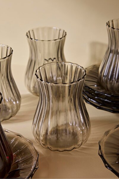 Perotti Harmancık Smoked 12 Piece Glass Tea Set 170 ml