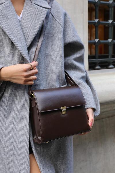 EBROU Bellini Acı Kahverengi Vintage Model Kadın El,Omuz ve Çapraz Çanta