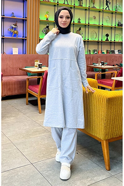 sefamerve Σετ αθλητικής φόρμας με δύο τσέπες με κορδόνια 03067-02 Γκρι