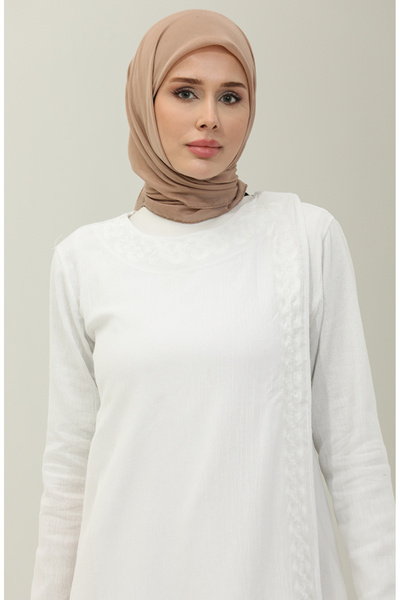 sefamerve Φεράκι με κεντημένο ύφασμα Şile 0096-04 Λευκό