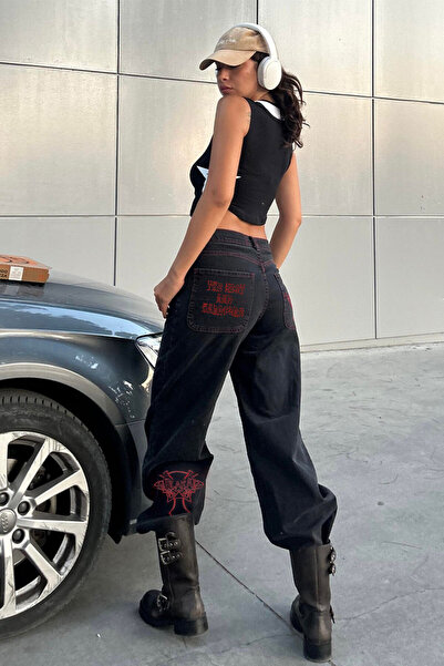 Köstebek Skeleton Patterned Black Jean Pants - Heaven Can Wait Streetwear