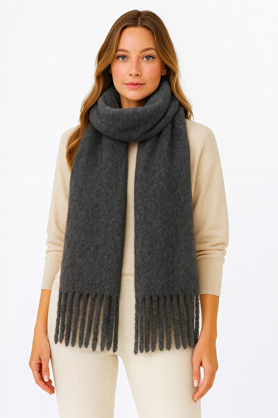 CapZone وشاح نسائي ناعم مزين بالشراشيب |   شال شتوي سميك ناعم باللون الرمادي ...