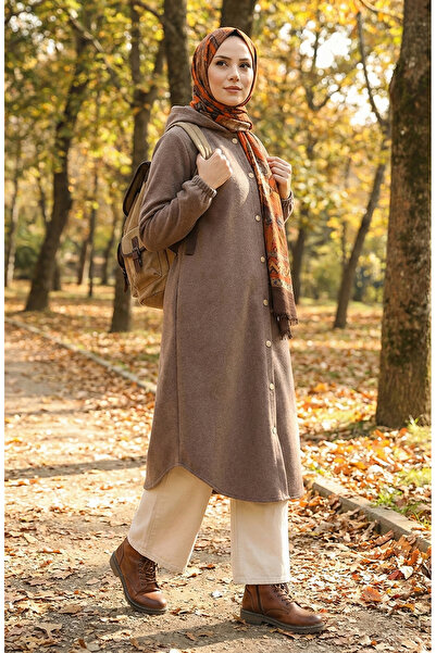 sefamerve Front buttoned Hooded stamp cap 0188-03 mink