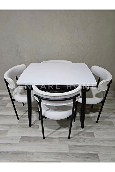 Enkare Beyaz Küçük Mdf Masa, Elisa Sandalye Takımı, Açılabilir Masa, 4 Kişili...