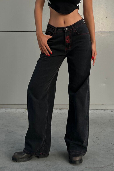 Köstebek Skeleton Patterned Black Jean Pants - Heaven Can Wait Streetwear