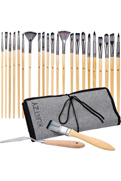 KURTZY Set de 24 pensule profesionale, păr de nailon, pentru acuarelă, acrilic, ulei, guașă, gri
