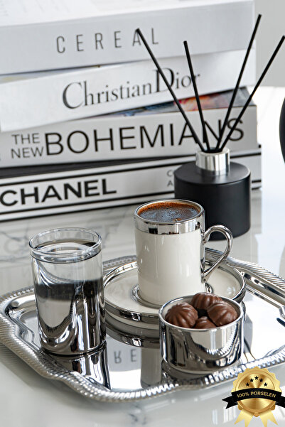 Heda Porselen Gözde Platin Yaldız 5 Parça Kahve Sunum Seti