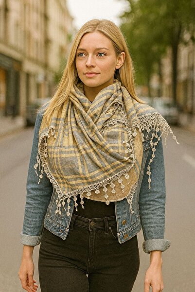 Gönülden Tasarım 170x45 cm Karirano Dvostruka boja gipure Sa resama ženski ša...