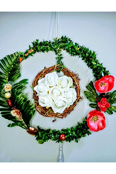 Happy tasarımlarr تصميم زخرفة إكليل الزهور للباب مصنوع يدويًا بالكامل