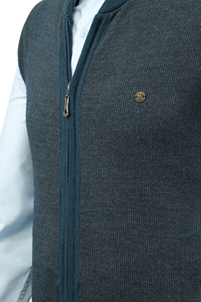 Çizgi Triko Γραμμωτό Πλεκτό Ανδρικό Πλεκτό Γιλέκο με Φερμουάρ και Τσέπες από Ατσάλι Κλασική Λειτουργία - 5015J