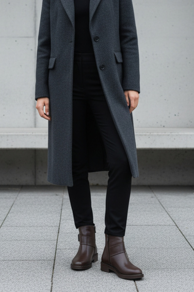 Limeo Krátké dámské kozačky hnědé barvy s nízkou podrážkou, zapínáním na zip a detaily zlaté spony na boku