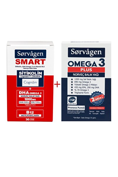 Sorvagen SİTİKOLİN, DHA OMEGA 3, B12 (30 KAPSÜL) + OMEGA 3 PLUS NORVEÇ BALIK YAĞI