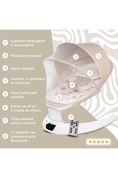 APPEKIDS Electric swing with adjustable backrest and motion sensor, Evoque - Bubble Beige