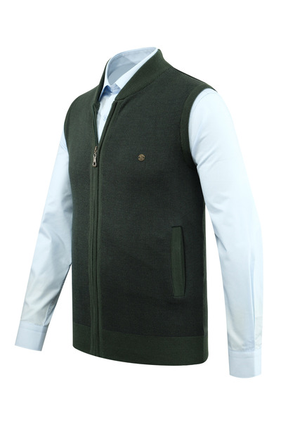 Çizgi Triko Смугастий трикотажний чоловічий жилет на блискавці з кишенями, сталеве плетіння, класичний крій - 5015J