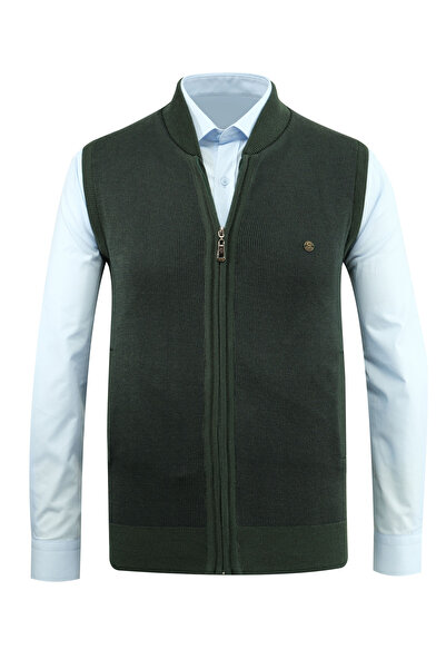 Çizgi Triko Смугастий трикотажний чоловічий жилет на блискавці з кишенями, сталеве плетіння, класичний крій - 5015J