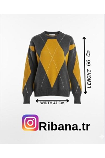 ribana Crew Neck Diamond Pattern Soft Thick Sweater