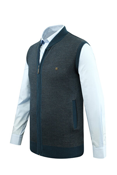 Çizgi Triko Γραμμωτό Πλεκτό Ανδρικό Πλεκτό Γιλέκο με Φερμουάρ και Τσέπες από Ατσάλι Κλασική Λειτουργία - 5015J