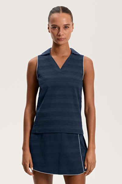 Oysho 100% cotton jacquard sleeveless polo shirt