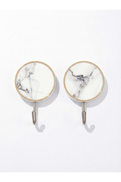 Mooniva Set de 2 cârlige de perete rotunde adezive, design marmoră albă, mult...