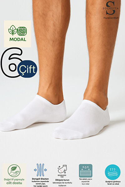 Socketta Men's Modal Seamless 6-Piece White Booties Socks – Premium