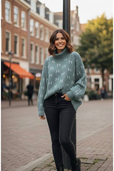 YusGos Women's Half Turtleneck Balloon Sleeve Oversized High Quality Winter Knitwear Sweater